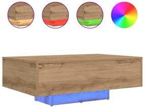 Mesa de centro vidaXL com luzes LED Carvalho Artesanal 85x55x31 cm