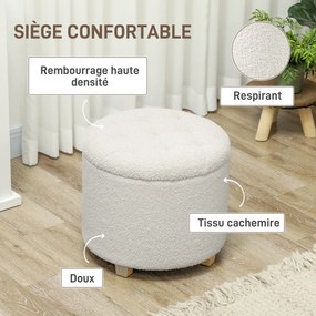 Pufe com arrumação, banco redondo, pufe para apoiar os pés em tecido felpudo, capacidade de 120 kg, Ø 45 x 41 cm, branco