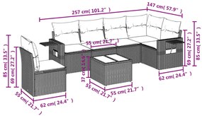7 pcs conjunto de sofás p/ jardim c/ almofadões vime PE preto