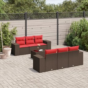 vidaXL 7 pcs conjunto de sofás jardim c/ almofadões vime PE castanho