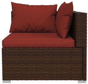 8 pcs conjunto lounge jardim c/ almofadões vime PE castanho