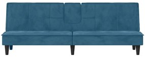 Sofá-cama com suporte para copos veludo azul