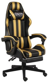 Cadeira estilo corrida c/ apoio pés couro artif. preto/dourado