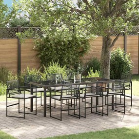 vidaXL Conjunto de Jantar de 9 Peças para Jardim com Almofadas Preto Rattan Poliéster