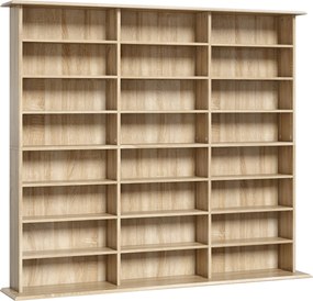 HOMCOM Móvel de armazenamento 1 032 CDs / 594 DVDs, estante multimédia, 24 compartimentos e 18 prateleiras ajustáveis, carvalho | Aosom Portugal