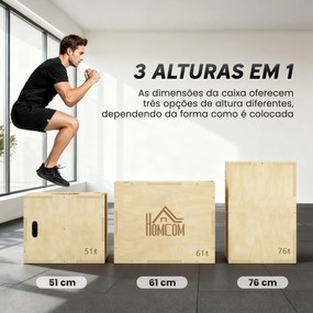 Caixa Pliometria de Madeira Caixa de Saltos com 2 Alças Recortadas Carga Máxima 120 kg 61x51x73 cm Madeira