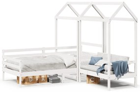 Conj. sofá-cama e banco c/ telhado 90x200cm pinho maciço branco