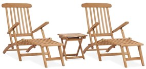 vidaXL Cadeiras de jardim c/ apoios de pés e mesa teca maciça