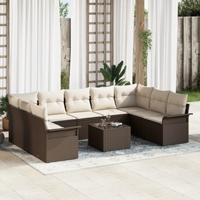 Conjunto de Sofá de Jardim de 9 Peças com Almofadas Cinza Vime de Polí