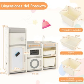 Organizador de arrumação de brinquedos para crianças Estante para crianças com quadro magnético Baú com armarios 116 x 38 x 98 cm Cinzento