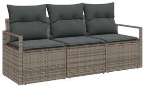 Sofá de Jardim 3 Peças com Almofadas Cinza em Rattan Sintético