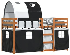 Beliche com cortinas 90x200 cm pinho maciço branco e preto