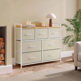 Cómoda 7 gavetas em tecido 28,5 x 98 x 85 cm creme e branco
