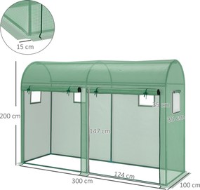 Estufa Jardim Tipo Túnel com 4 janelas e 2 portas para Plantas de PE de aço 300x100x200 cm Verde
