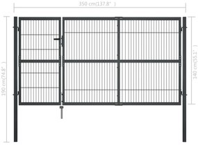 Portão de jardim com postes 350x140 cm aço antracite
