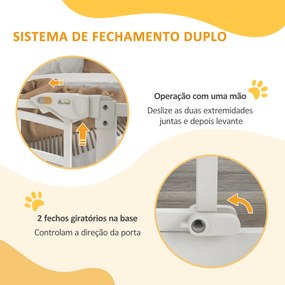 Barreira de Segurança para Cães 74-80 cm Porta de Segurança para Animais com Montagem a Pressão e Duplo Bloqueio Branco