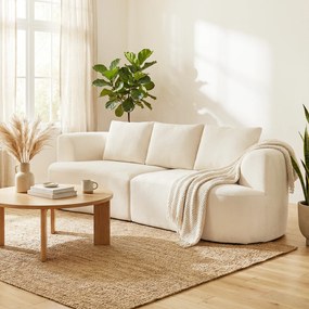 Sofá de 3 Lugares, 260 x 106 x 82 cm, Assento Largo, Creme