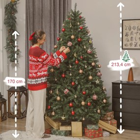Árvore de Natal Artificial 210 cm com 2641 Ramos e Base Metálica Dobrável Realista e Frondosa Verde