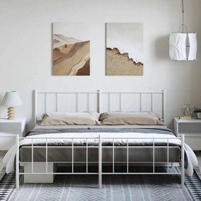 Estrutura de cama com cabeceira e pés 193x203 cm metal branco