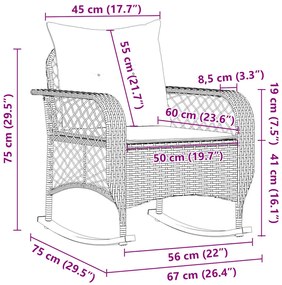 Cadeira de baloiço para jardim com almofadões vime PE cinzento