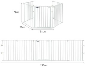 Cerca Barreira de Segurança Portão Metálico 5 em 1 Ajustável para Crianças com Porta para Lareira Animais 58 x 74 cm Branco