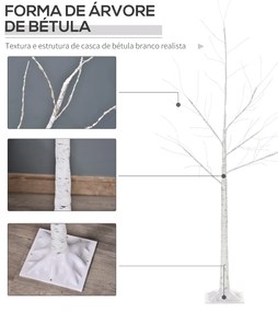 Árvore de Bétula 150cm de Altura com 210 Luzes LED em Branco Quente Ramos Flexíveis e Base para Decoração de Festas Aniversários Casamentos 20x20x150c