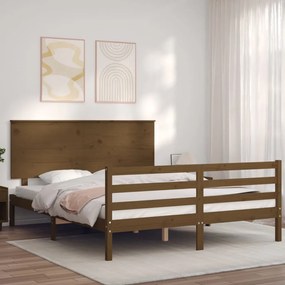 Estrutura cama c/ cabeceira 160x200 madeira maciça castanho-mel