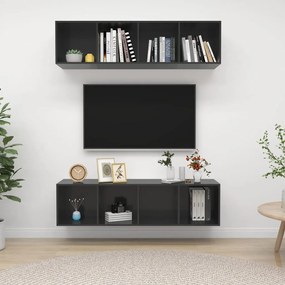 Armários de parede p/ TV 2pcs derivados madeira cinza brilhante