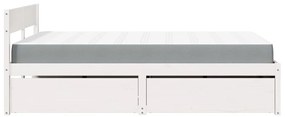 Cama com gavetas e colchão 140x190 cm pinho maciço branco
