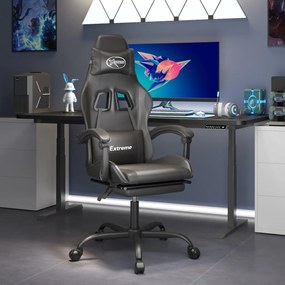 vidaXL Cadeira gaming c/ apoio pés couro artificial preto