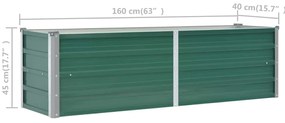 Canteiro elevado de jardim aço galvanizado 160x40x45 cm verde