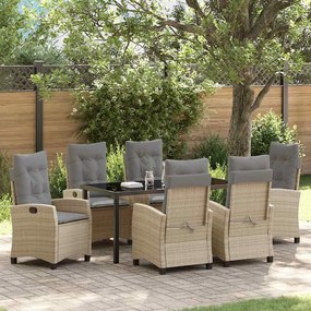vidaXL Conjunto de jantar pra jardim de 7 peças da com almofadas de ratan bege.