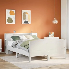 Cama com estante sem colchão 140x190 cm pinho maciço branco