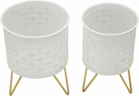 CONJUNTO DE 2 VASOS CARLY BRANCO E DOURADO Ø 16X20-13X20 CM (PLANTAS NÃO INCLUIDAS)