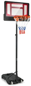 Cesto de basquetebol infantil com altura ajustável de 132 a 250 cm Brinquedo à prova de intempéries vermelho e preto