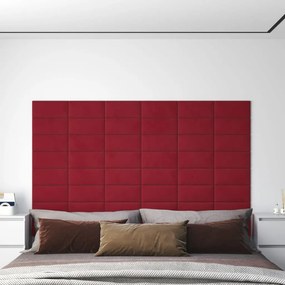 vidaXL Painel de parede 12 pcs 30x15 cm veludo 0,54 m² vermelho tinto