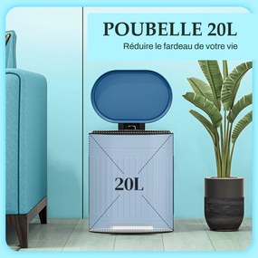 Caixote do lixo de cozinha com pedal, 20 L, tampa com fecho suave, balde interior removível, 36,5 x 31,2 x 45 cm, azul
