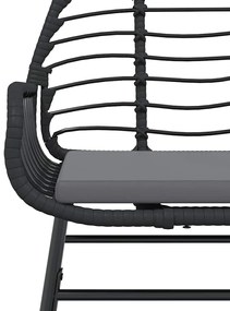 3 pcs conjunto jantar jardim almofadões vime PE vidro preto