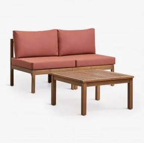 Conjunto De Sala Com Sofá Modular De 2 Peças E Mesa De Centro Em Madeira De Acácia Branson Terracota - Castanho Acácia - Sklum
