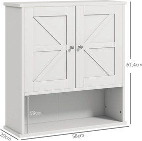 Armário de Parede para Casa de Banho Rústico com Compartimento Prateleira Ajustável 58x20x61,4 cm Branco