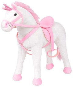 Brinquedo de montar unicórnio peluche branco e rosa XXL