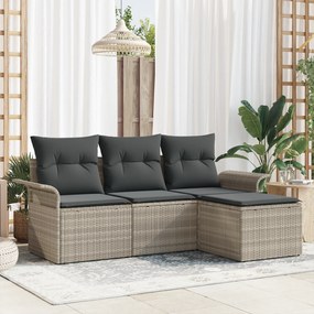 Conjunto de Sofá de Jardim de 4 Peças com Almofadas Cinzento Claro Rat