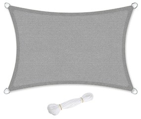 SONGMICS Sun Sail 2 x 3 m, Guarda-sol feito de plástico HDPE resistente a rasgos, à prova de intempéries, proteção UV, respirável, jardim, varanda, pátio, camping, retangular, 2 m, cordas, cinza fumê GSS23GY