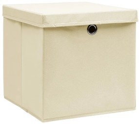 Caixas de arrumação com tampas 10 pcs 28x28x28 cm creme