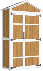 Outsunny Armário de Jardim Abrigo de Jardim Impermeável com Teto em Metal Dupla Porta para Ferramentas de Jardinagem 105x55x179cm Natural | Aosom Portugal