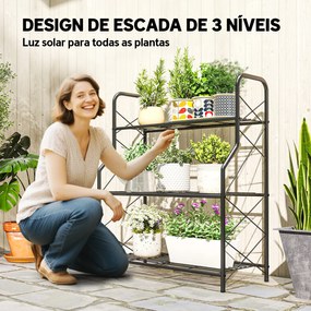 Suporte para Plantas de 3 Níveis Estante Metálica Resistente para Interior e Exterior 69x28,5x78 cm Preto