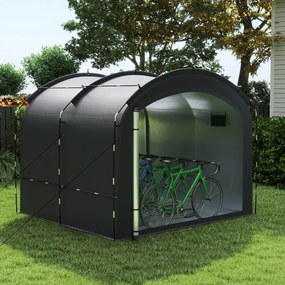 Abrigo, Cobertura para bicicletas 254 x 215 x 192 cm (C x L x A) ao ar livre com tecido prateado impermeável e portas duplas com fecho com bolsa de tr