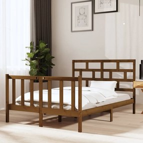 vidaXL Estrutura de cama casal 135x190 cm pinho maciço castanho-mel