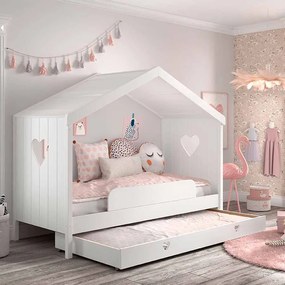 Cama infantil Coleção AMORI House 90x200cm + Estrado + Gaveta inferior + Grade segurança Branca