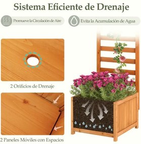 Floreira de jardim de madeira com treliça 42,5 x 40,5 x 123 cm com orifícios de drenagem e espaços para plantas trepadeiras Flores laranja